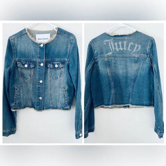 Juicy Couture Big Bling Raw Collar Denim Jacket Size: Medium NWOT